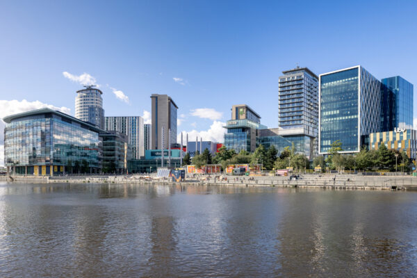 A view of MediaCity buildings from the water