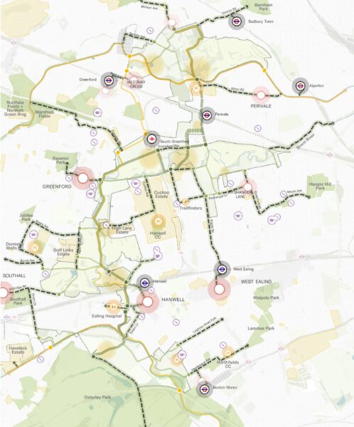 An illustration of proposed green travel improvements